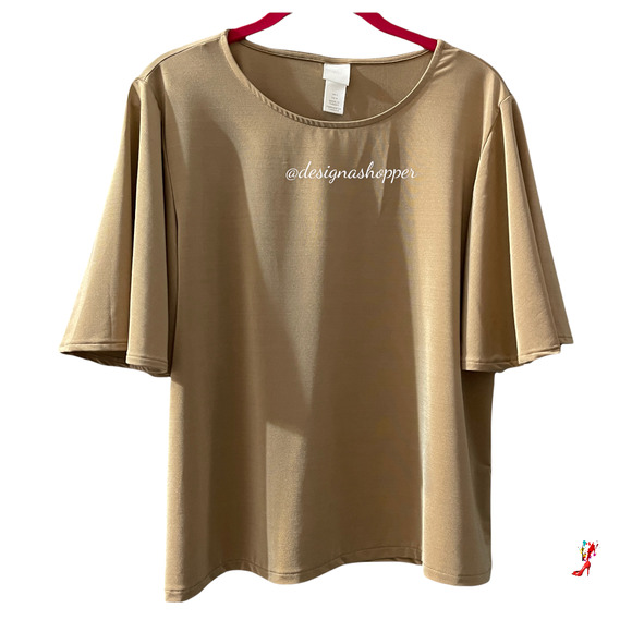 H&M Golden Caramel Top Flutter sleeves Size Large - Picture 7 of 7